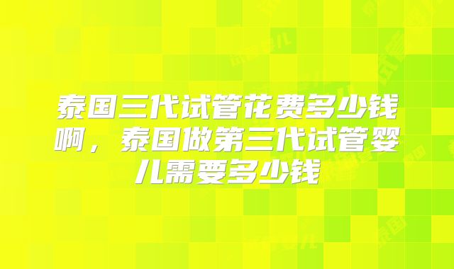 泰国三代试管花费多少钱啊,泰国做第三代试管婴儿需要多少钱