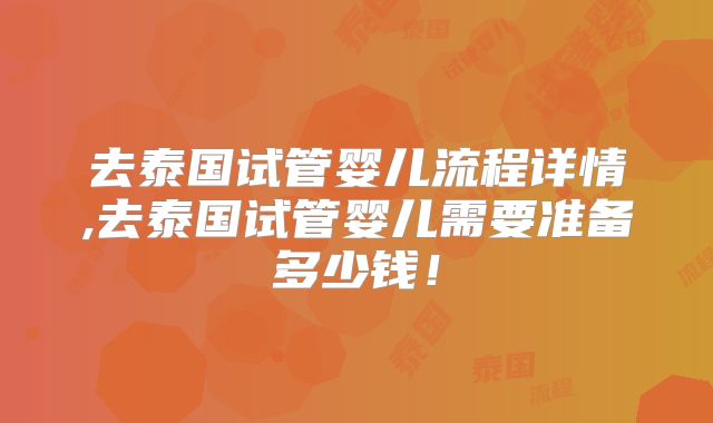 去泰国试管婴儿流程详情,去泰国试管婴儿需要准备多少钱!