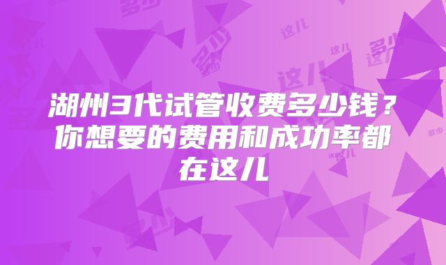 湖州3代试管收费多少钱？你想要的费用和成功率都在这儿