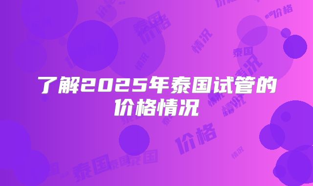 了解2025年泰国试管的价格情况