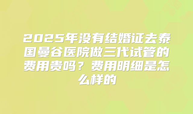 2025年没有结婚证去泰国曼谷医院做三代试管的费用贵吗？费用明细是怎么样的