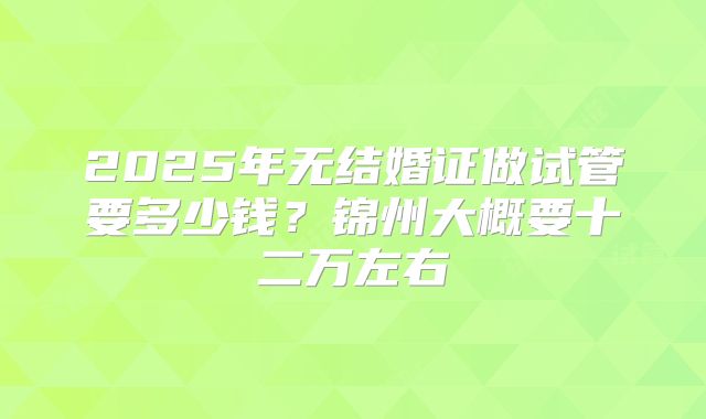 2025年无结婚证做试管要多少钱？锦州大概要十二万左右