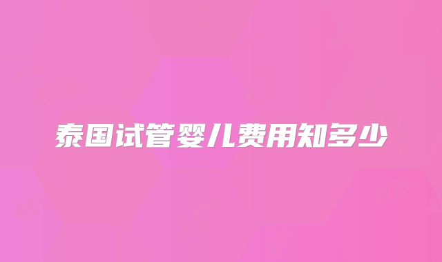 泰国试管婴儿费用知多少