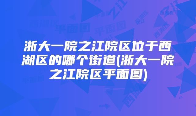 浙大一院之江院区位于西湖区的哪个街道(浙大一院之江院区平面图)