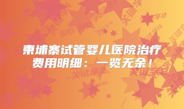 柬埔寨试管婴儿医院治疗费用明细：一览无余！