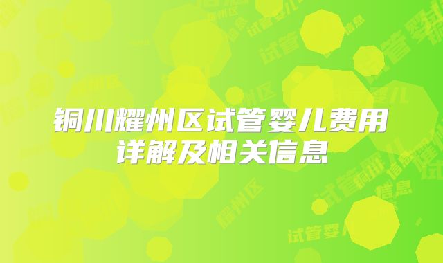铜川耀州区试管婴儿费用详解及相关信息