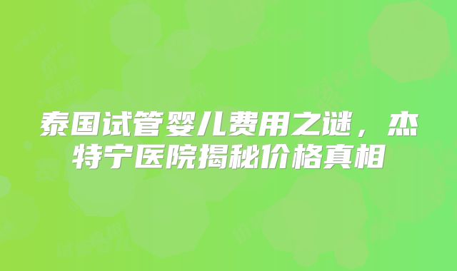 泰国试管婴儿费用之谜,杰特宁医院揭秘价格真相