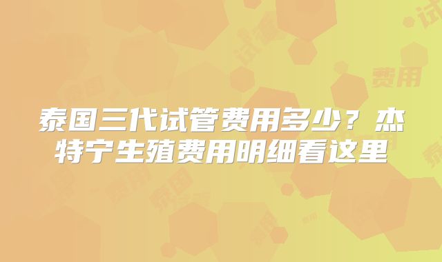 泰国三代试管费用多少?杰特宁生殖费用明细看这里