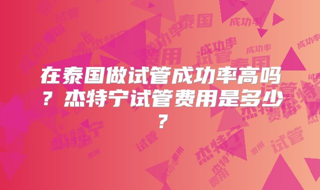 在泰国做试管成功率高吗？杰特宁试管费用是多少？