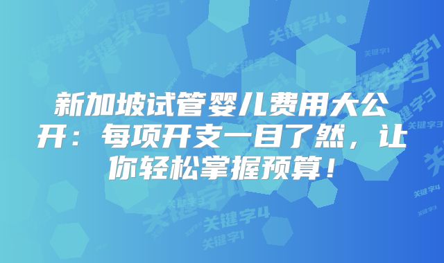 新加坡试管婴儿费用大公开：每项开支一目了然，让你轻松掌握预算！