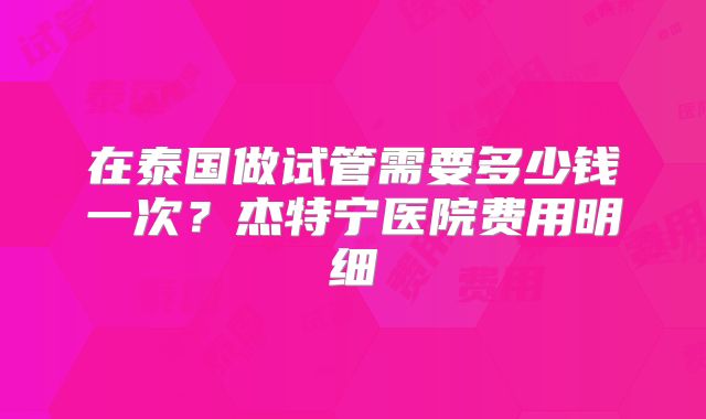 在泰国做试管需要多少钱一次？杰特宁医院费用明细