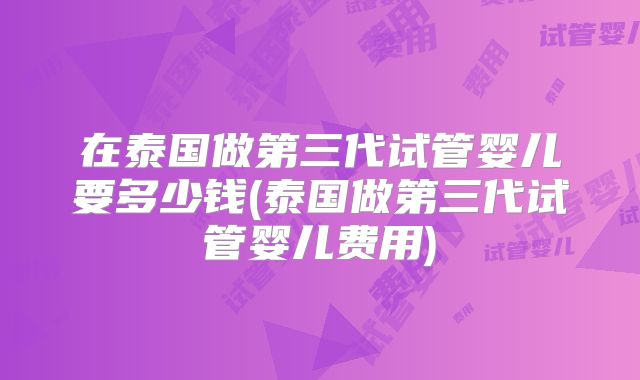 在泰国做第三代试管婴儿要多少钱(泰国做第三代试管婴儿费用)