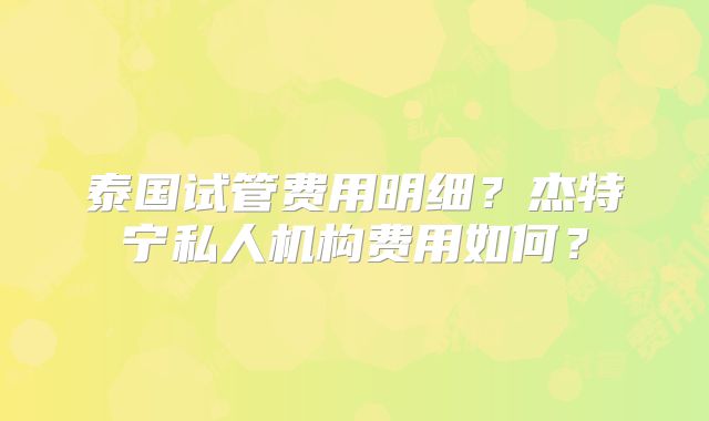 泰国试管费用明细？杰特宁私人机构费用如何？