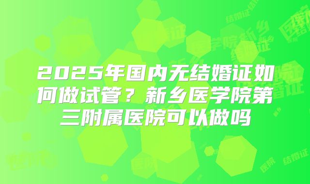 2025年国内无结婚证如何做试管?新乡医学院第三附属医院可以做吗