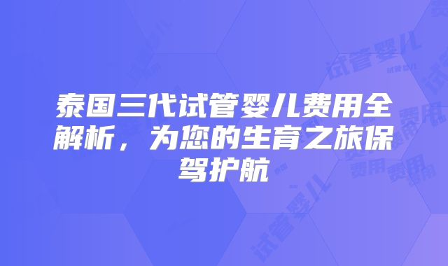 泰国三代试管婴儿费用全解析,为您的生育之旅保驾护航